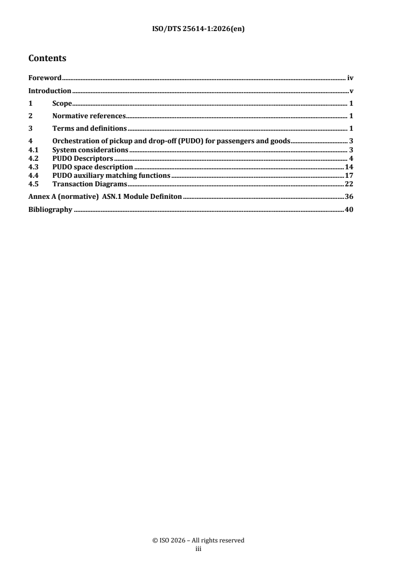 ISO/TS 25614-1 REDLINE ISO/DTS 25614-1 - Intelligent transport systems — Orchestration of vehicles for fixed locations — Part 1: Reservation service - Page 3 preview