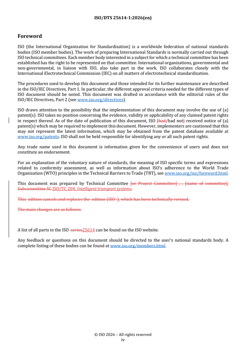 ISO/TS 25614-1 REDLINE ISO/DTS 25614-1 - Intelligent transport systems — Orchestration of vehicles for fixed locations — Part 1: Reservation service - Page 4 preview