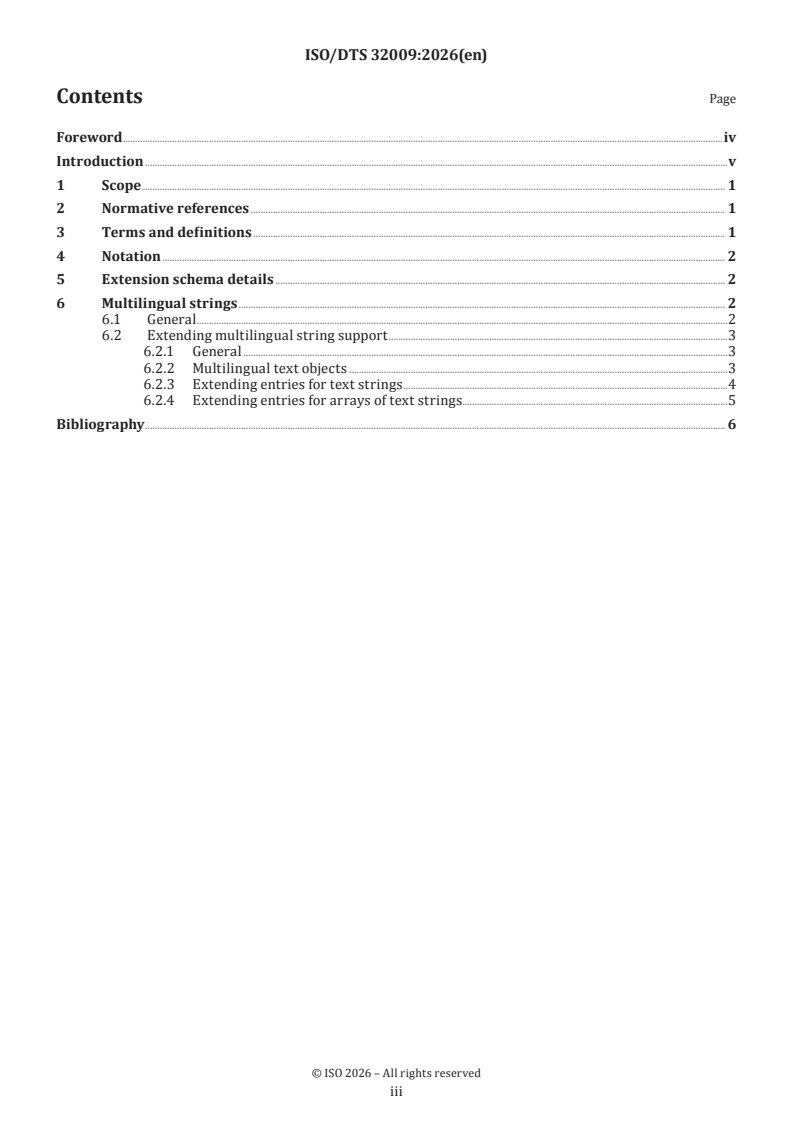 ISO/DTS 32009 ISO/DTS 32009 - Document management — Portable Document Format — Extension to support language identification in multilingual strings in ISO 32000-2 (PDF 2.0) - Page 3 preview