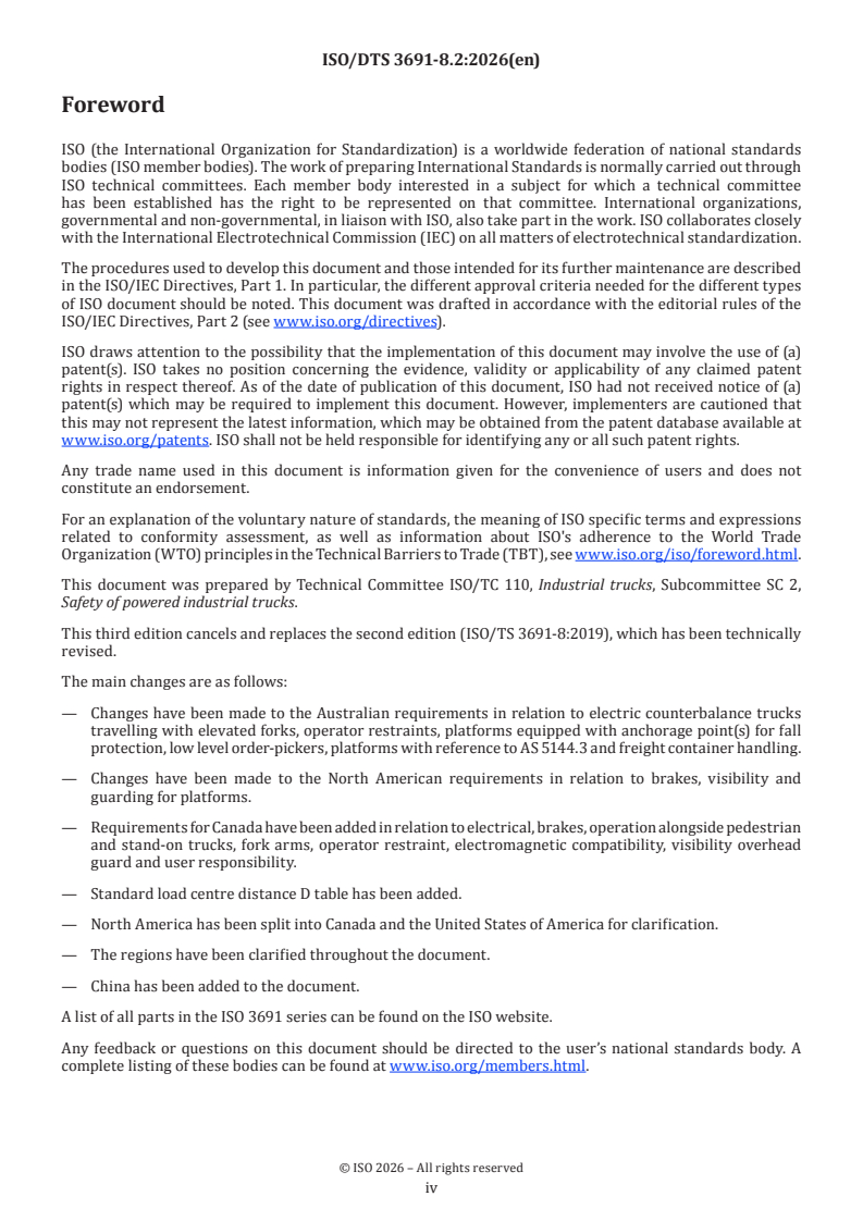 ISO/DTS 3691-8.2 ISO/DTS 3691-8.2 - Industrial trucks — Safety requirements and verification — Part 8: Regional requirements for countries outside the European Community - Page 4 preview