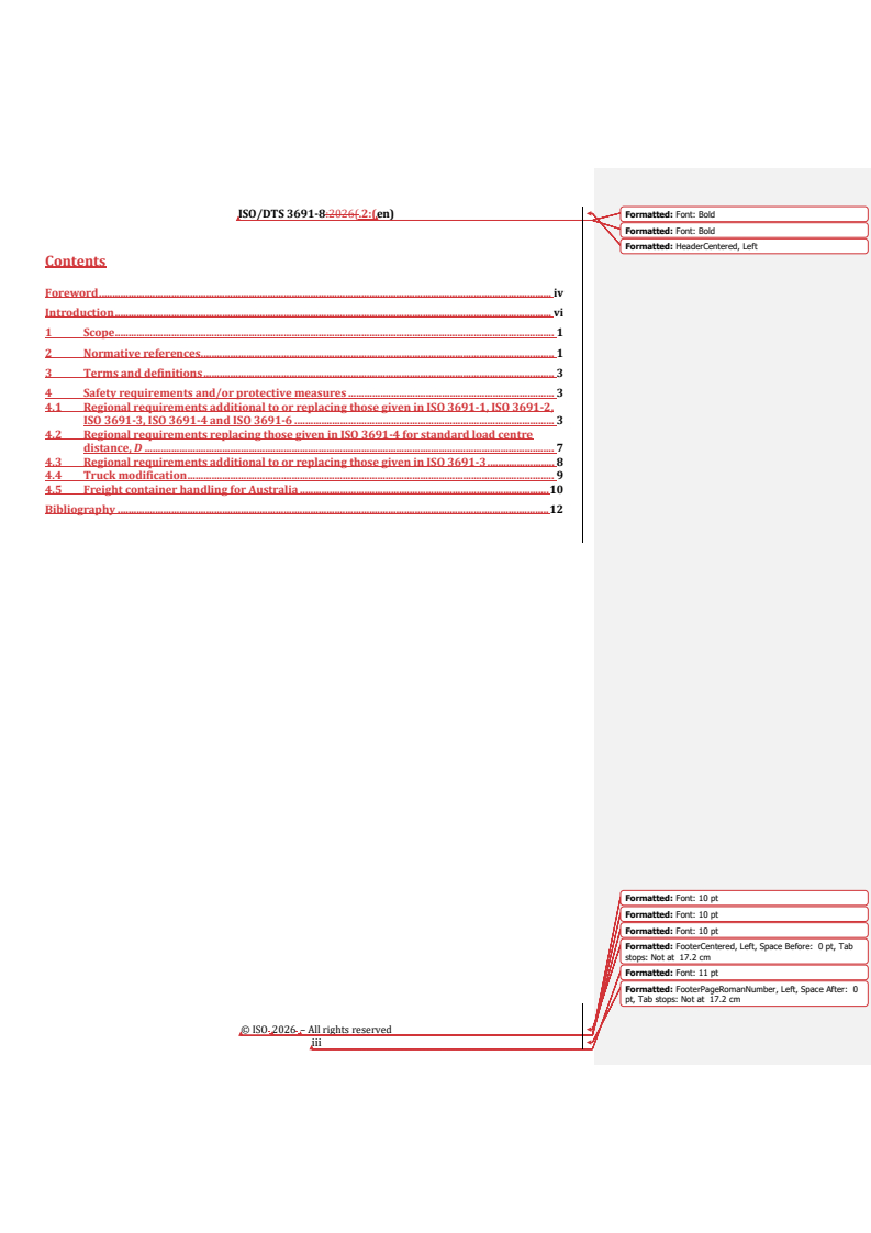 ISO/DTS 3691-8.2 REDLINE ISO/DTS 3691-8.2 - Industrial trucks — Safety requirements and verification — Part 8: Regional requirements for countries outside the European Community - Page 3 preview