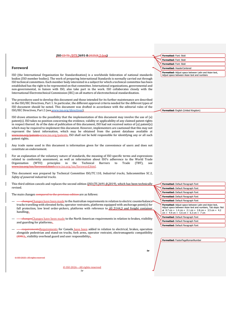 ISO/DTS 3691-8.2 REDLINE ISO/DTS 3691-8.2 - Industrial trucks — Safety requirements and verification — Part 8: Regional requirements for countries outside the European Community - Page 4 preview
