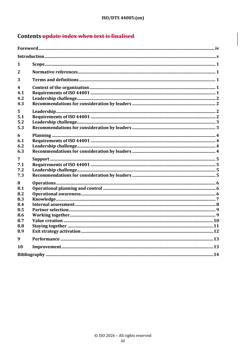 ISO/TS 44005 REDLINE ISO/DTS 44005 - Collaborative business relationship management system — Guidance on leadership for collaborative working
Released:22. 01. 2026 - Page 3 preview
