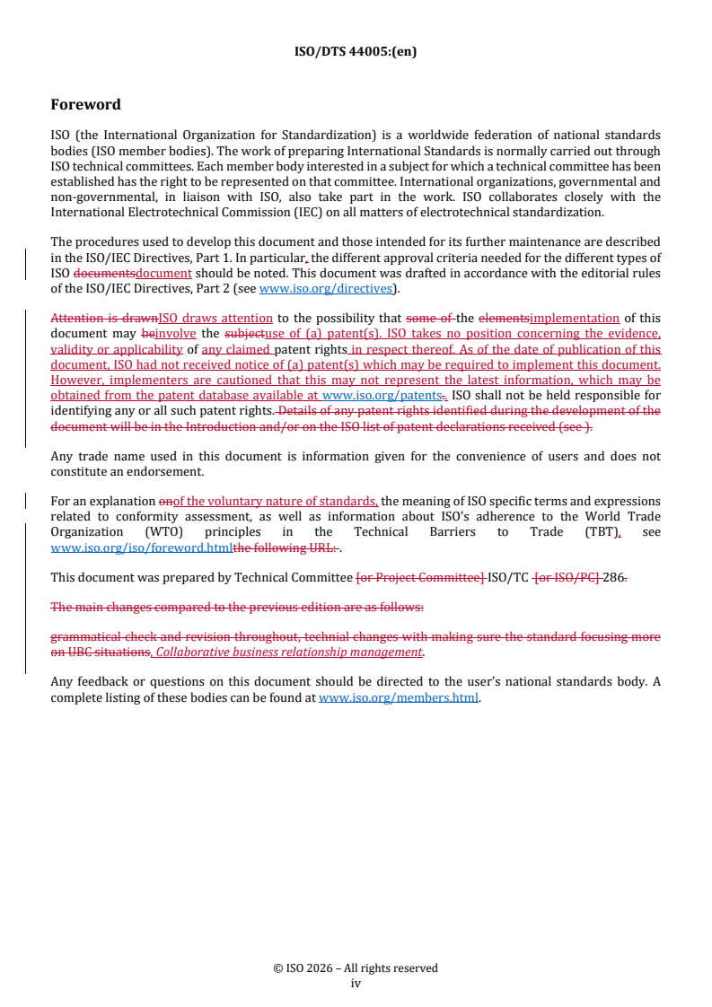 ISO/TS 44005 REDLINE ISO/DTS 44005 - Collaborative business relationship management system — Guidance on leadership for collaborative working
Released:22. 01. 2026 - Page 4 preview