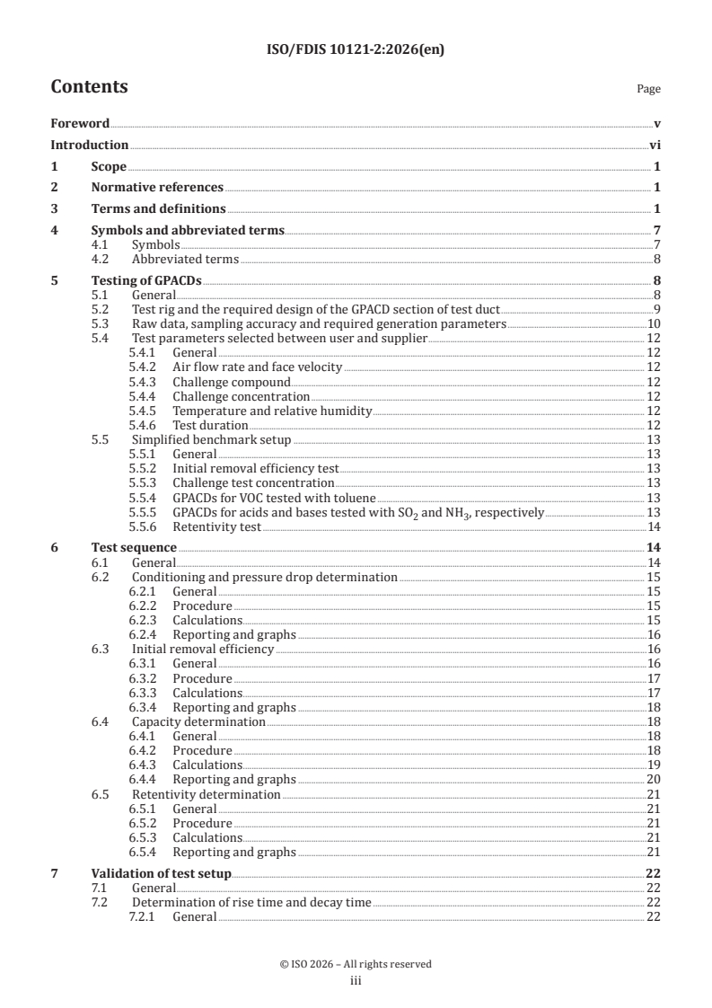 ISO/FDIS 10121-2 ISO/FDIS 10121-2 - Test methods for assessing the performance of gas-phase air cleaning media and devices for general ventilation — Part 2: Gas-phase air cleaning devices (GPACD) - Page 3 preview
