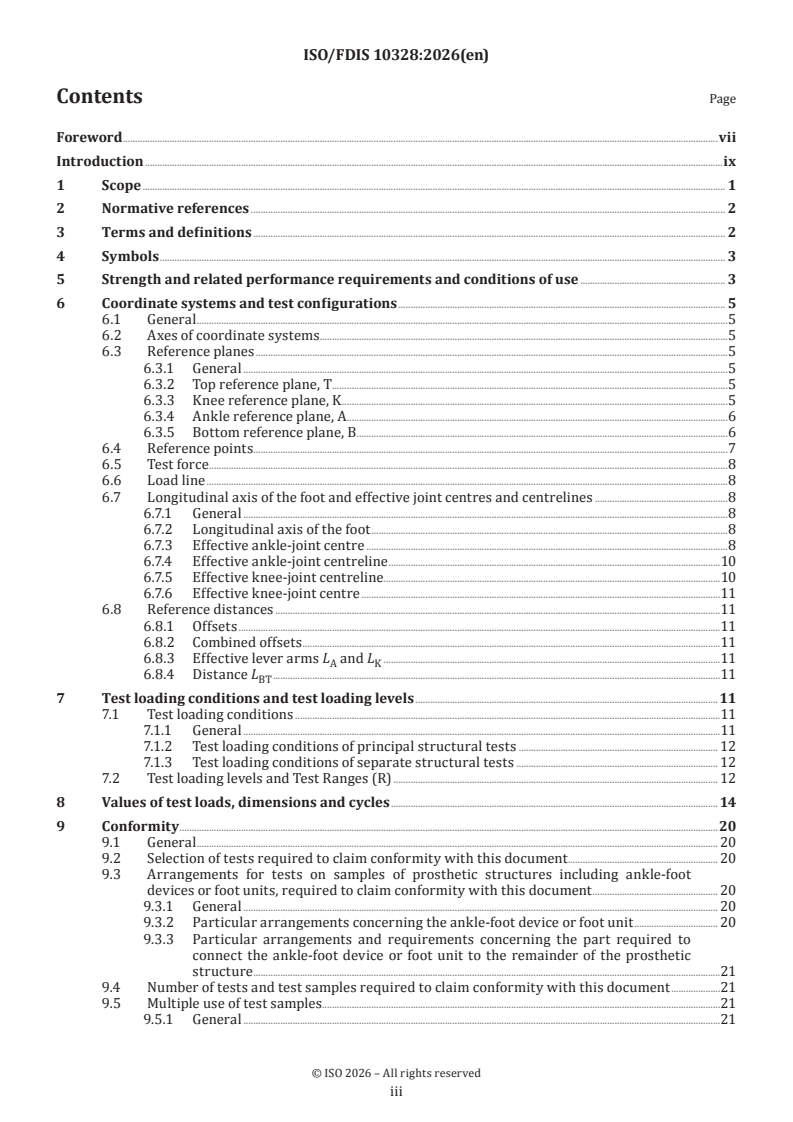 ISO/FDIS 10328 ISO/FDIS 10328 - Prosthetics — Structural testing of lower-limb prostheses — Requirements and test methods - Page 3 preview