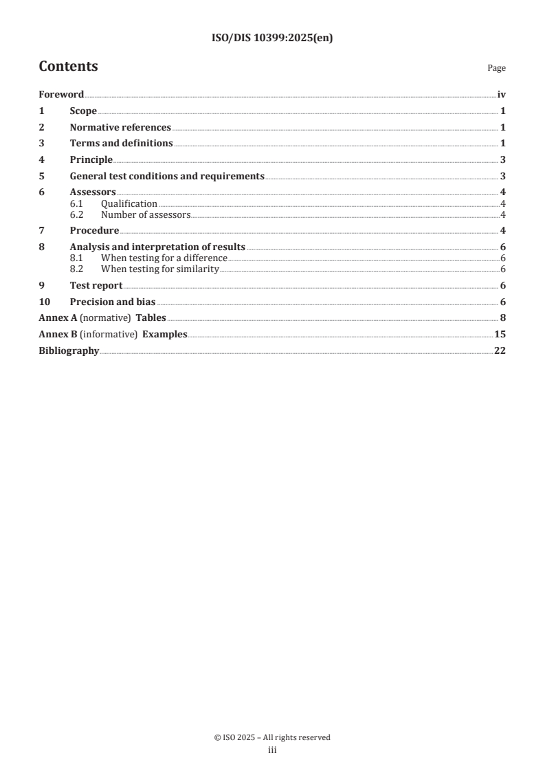 ISO/FDIS 10399 ISO/FDIS 10399 - Sensory analysis — Methodology — Duo-trio test/6/2025 - Page 3 preview