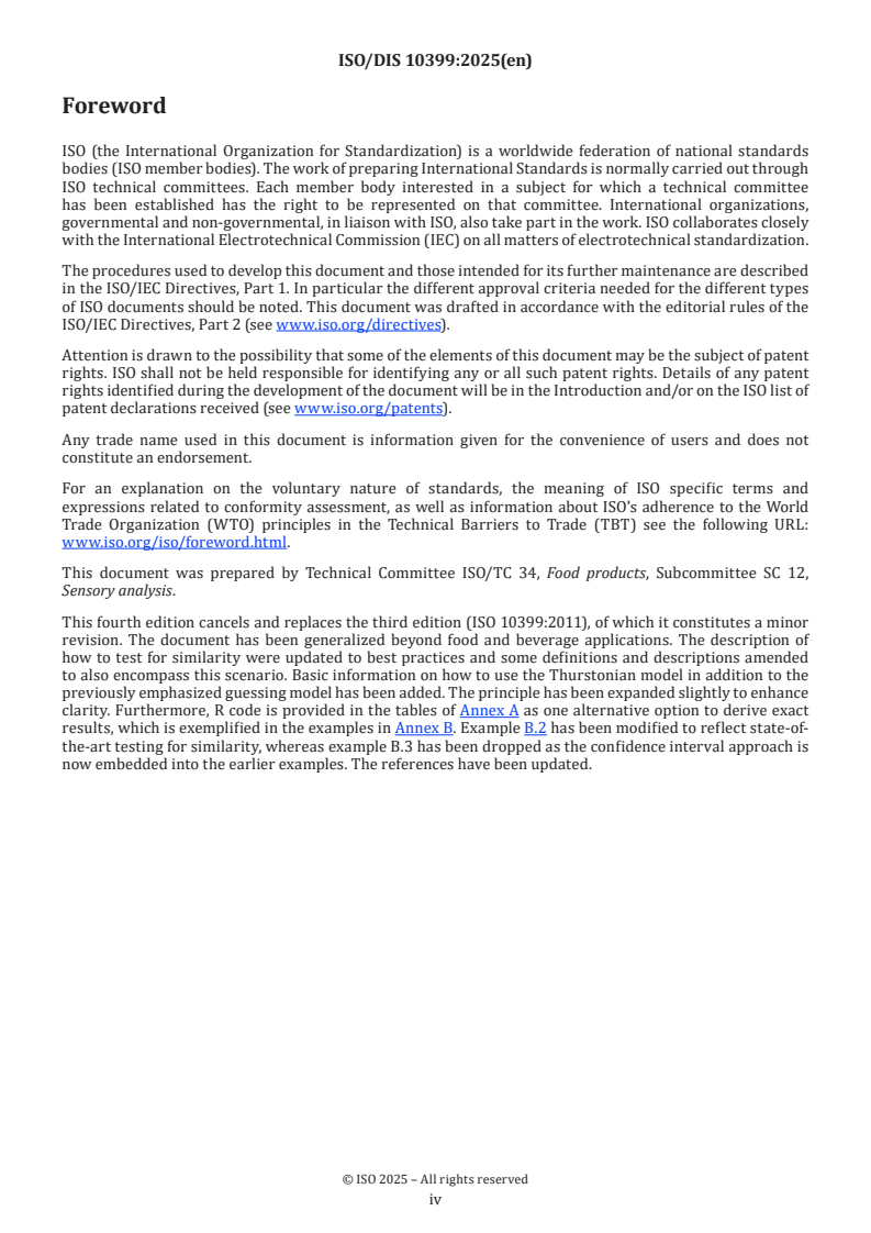 ISO/FDIS 10399 ISO/FDIS 10399 - Sensory analysis — Methodology — Duo-trio test/6/2025 - Page 4 preview