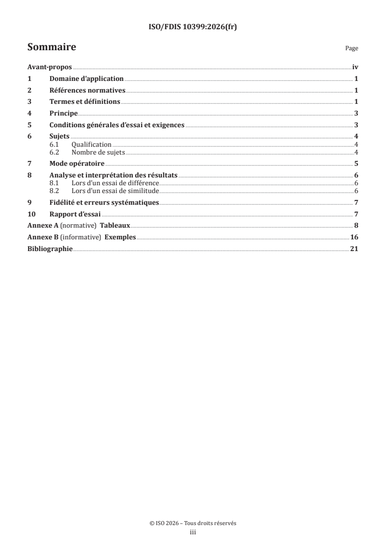 ISO/FDIS 10399 ISO/FDIS 10399 - Analyse sensorielle — Méthodologie — Essai duo-trio - Page 3 preview