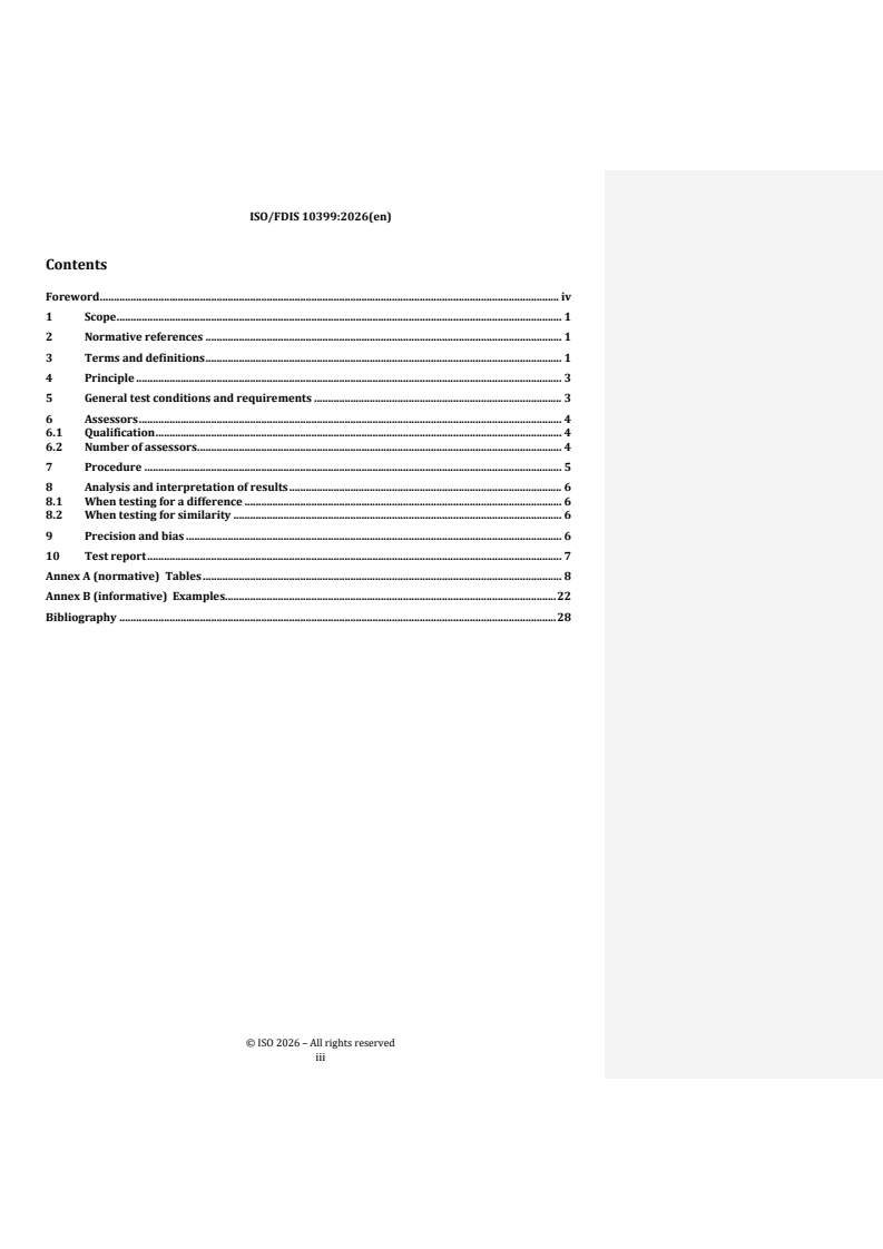 ISO/FDIS 10399 REDLINE ISO/FDIS 10399 - Sensory analysis — Methodology — Duo-trio test/12/2026 - Page 3 preview