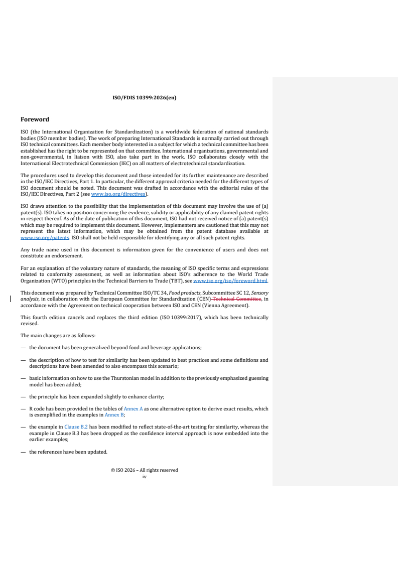 ISO/FDIS 10399 REDLINE ISO/FDIS 10399 - Sensory analysis — Methodology — Duo-trio test/12/2026 - Page 4 preview