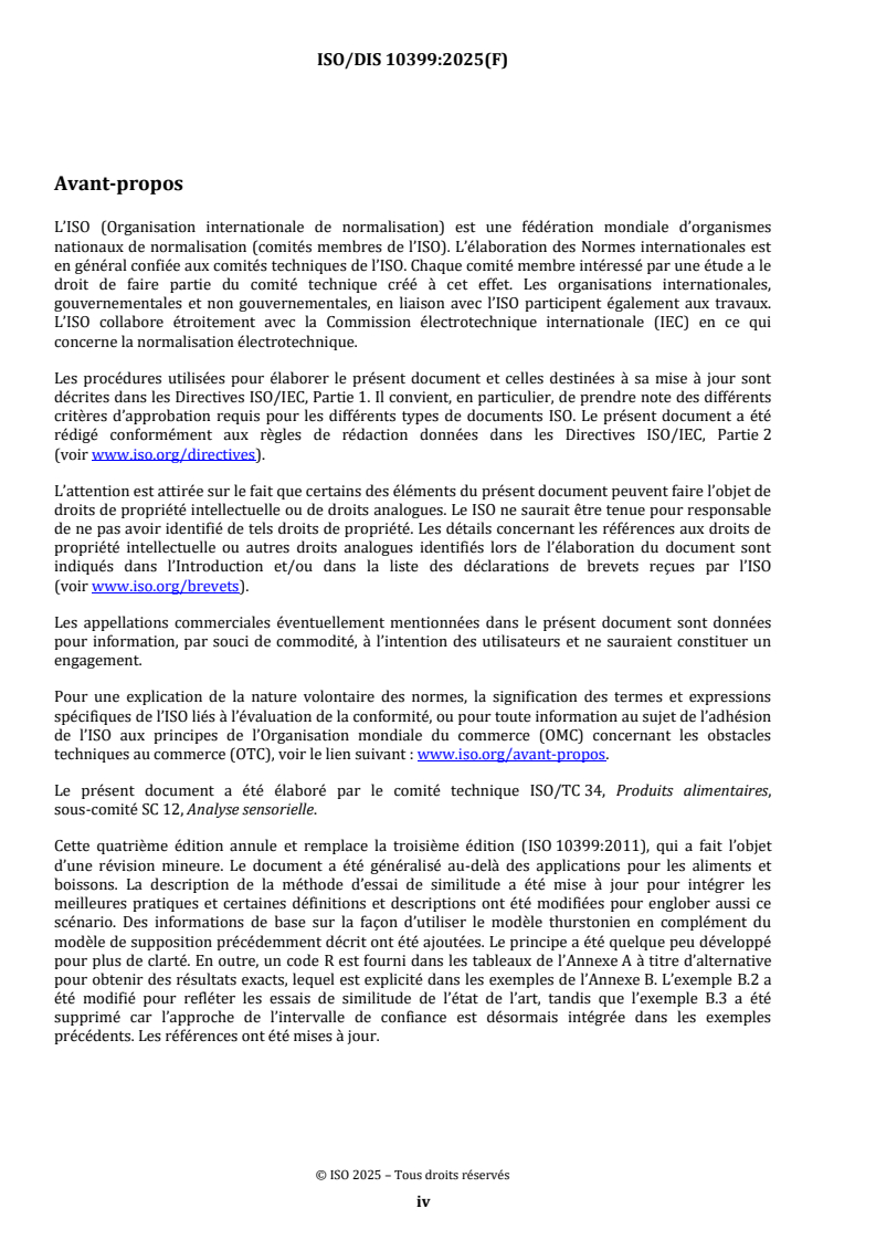 ISO/FDIS 10399 ISO/FDIS 10399 - Analyse sensorielle — Méthodologie — Essai duo-trio/25/2025 - Page 4 preview