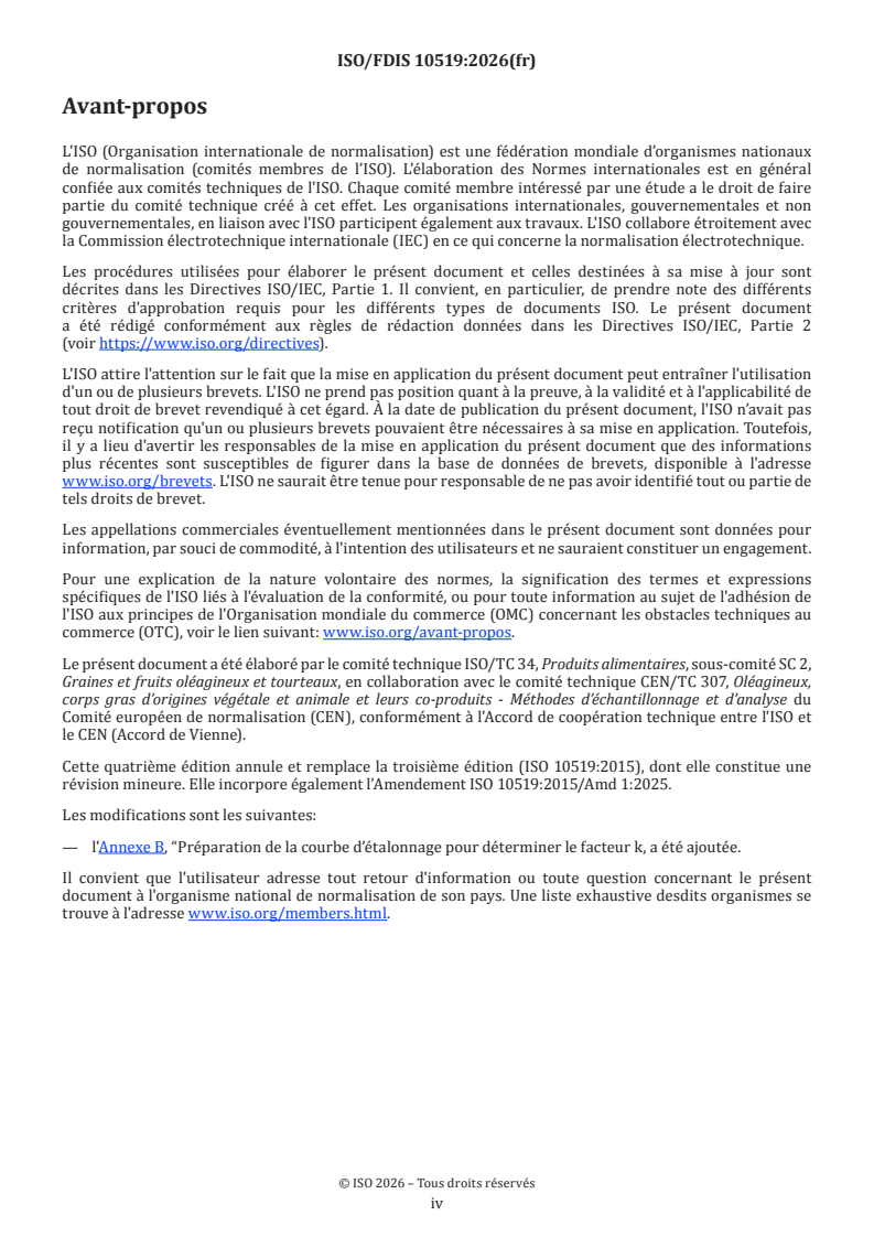 ISO 10519 ISO/FDIS 10519 - Graines de colza — Détermination de la teneur en chlorophylle — Méthode spectrométrique - Page 4 preview