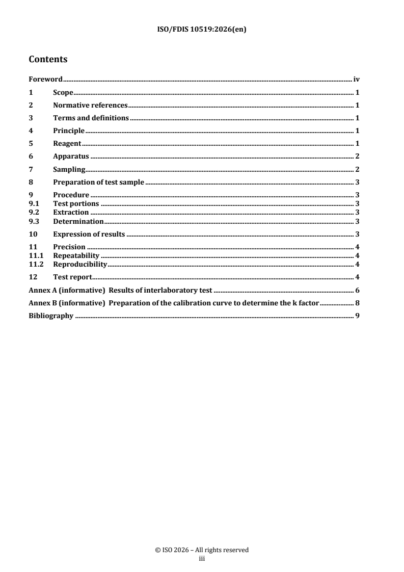 ISO 10519 REDLINE ISO/FDIS 10519 - Rapeseed — Determination of chlorophyll content — Spectrometric method - Page 3 preview