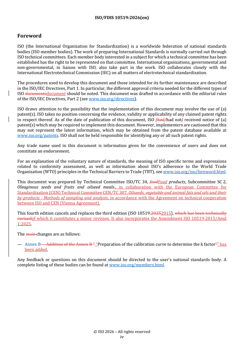 ISO 10519 REDLINE ISO/FDIS 10519 - Rapeseed — Determination of chlorophyll content — Spectrometric method - Page 4 preview