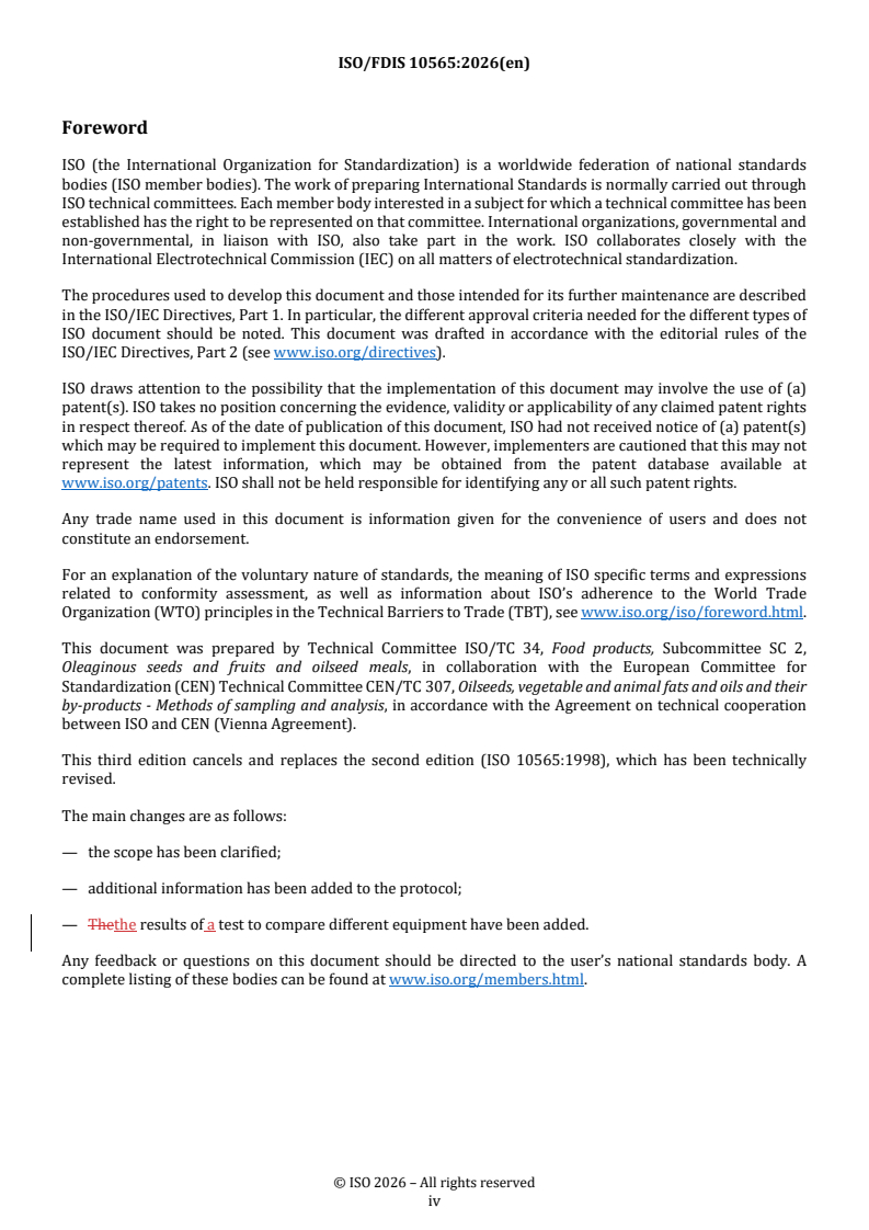 ISO/FDIS 10565 REDLINE ISO/FDIS 10565 - Oilseeds — Simultaneous determination of oil and water contents — Method using pulsed nuclear magnetic resonance spectrometry - Page 4 preview