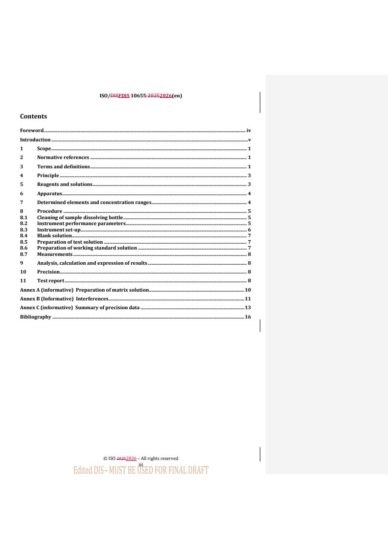 ISO/FDIS 10655 REDLINE ISO/FDIS 10655 - Methods for analysis of lithium hexafluorophosphate — Determination of metal ions content by inductively coupled plasma optical emission spectrometry (ICP-OES) - Page 3 preview