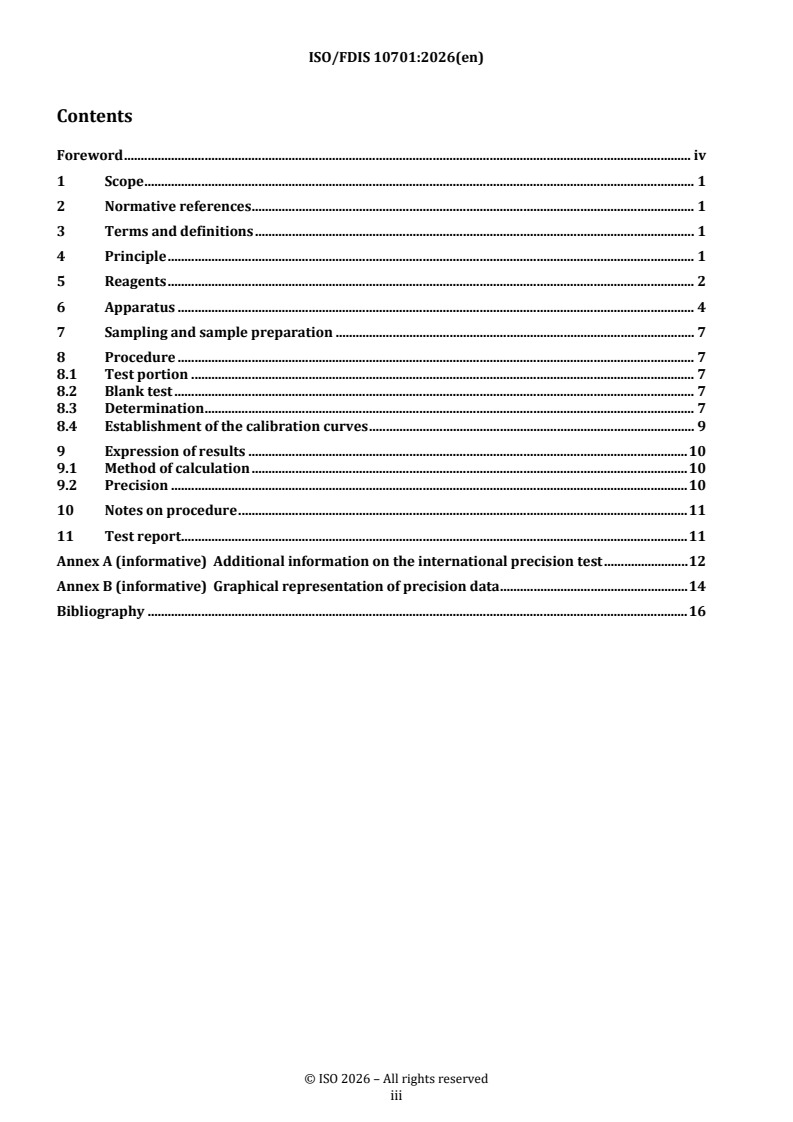ISO/FDIS 10701 REDLINE ISO/FDIS 10701 - Steel and iron — Determination of sulfur content — Methylene blue spectrophotometric method - Page 3 preview