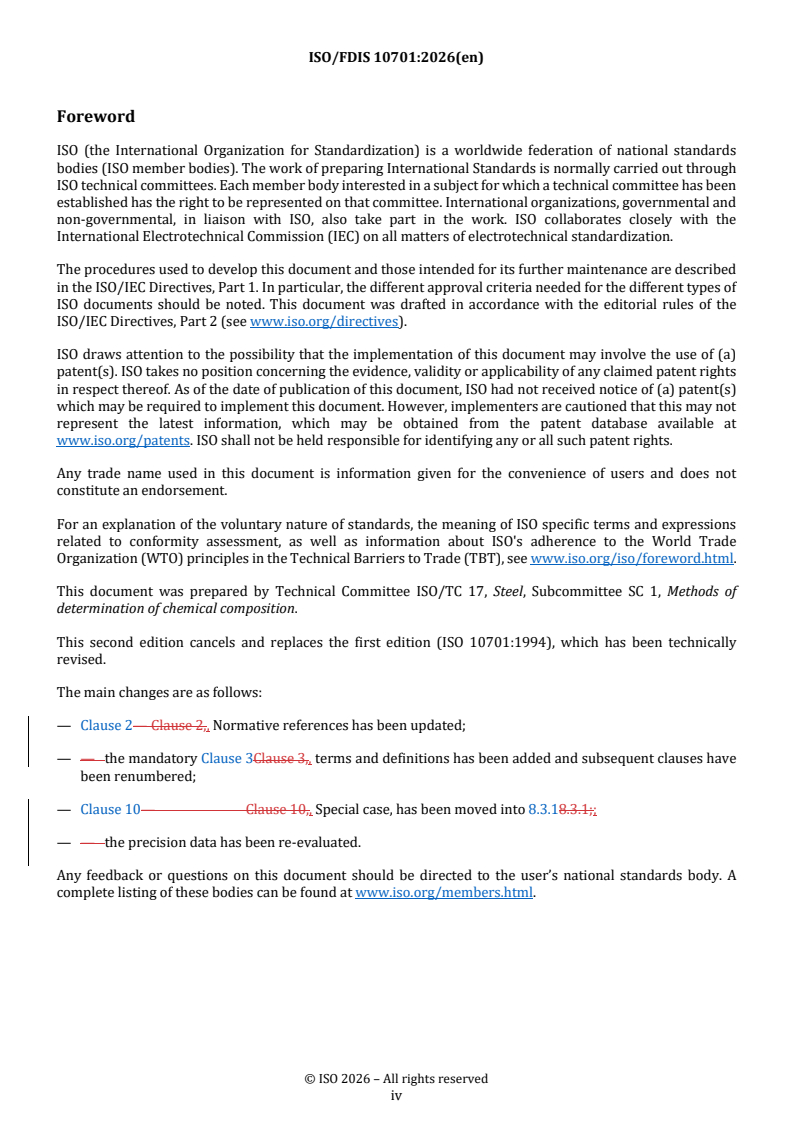 ISO/FDIS 10701 REDLINE ISO/FDIS 10701 - Steel and iron — Determination of sulfur content — Methylene blue spectrophotometric method - Page 4 preview
