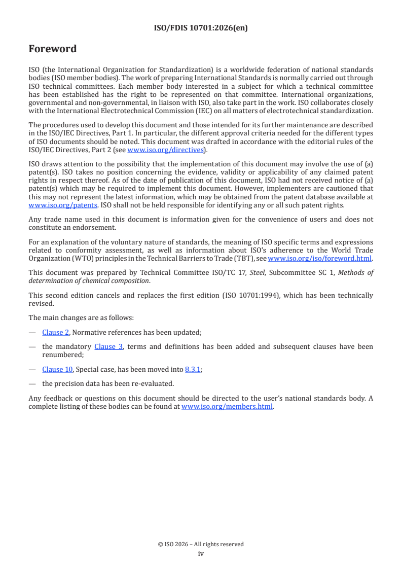ISO/FDIS 10701 ISO/FDIS 10701 - Steel and iron — Determination of sulfur content — Methylene blue spectrophotometric method - Page 4 preview