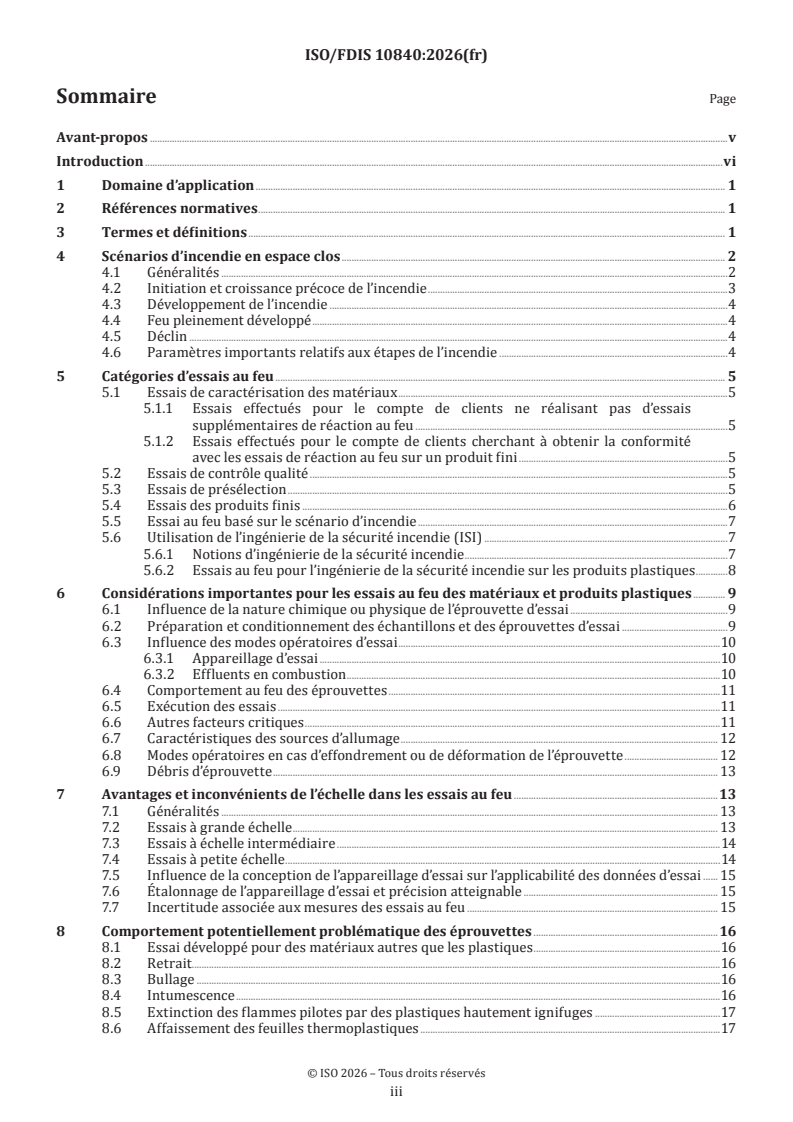 ISO 10840 ISO/FDIS 10840 - Plastiques — Spécifications et lignes directrices pour l'utilisation d'essais au feu normalisés - Page 3 preview