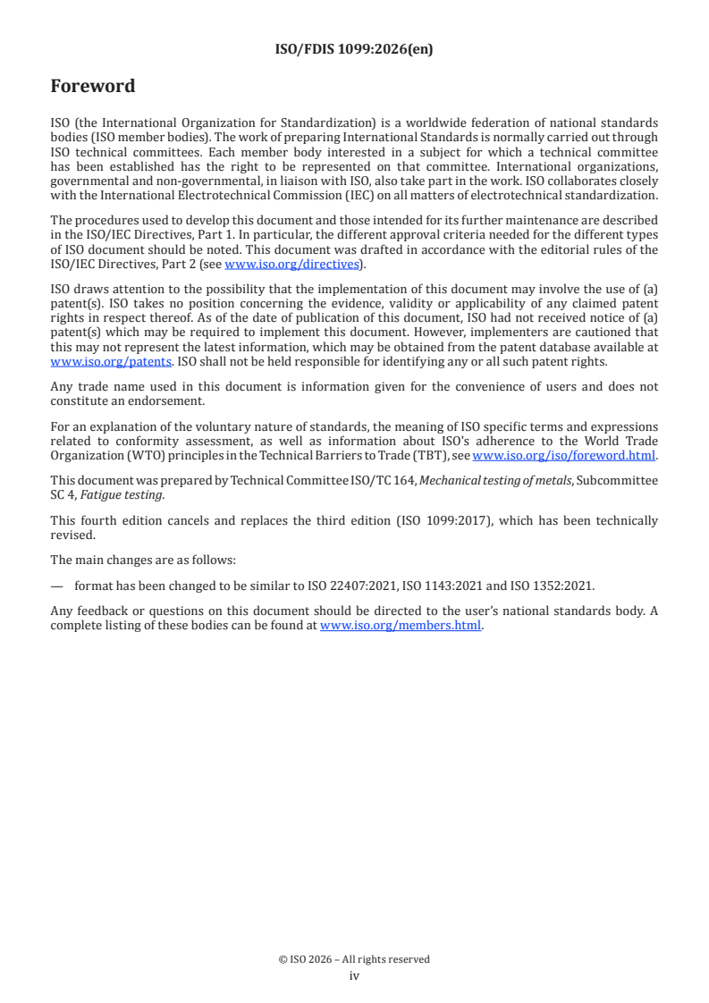 ISO 1099 ISO/FDIS 1099 - Metallic materials — Fatigue testing — Axial force-controlled method - Page 4 preview