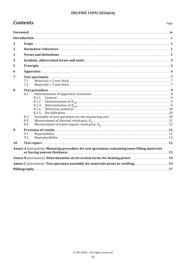 ISO/FDIS 11092 ISO/FDIS 11092 - Textiles — Physiological effects — Measurement of thermal and water-vapour resistance under steady-state conditions (sweating guarded-hotplate test) - Page 3 preview
