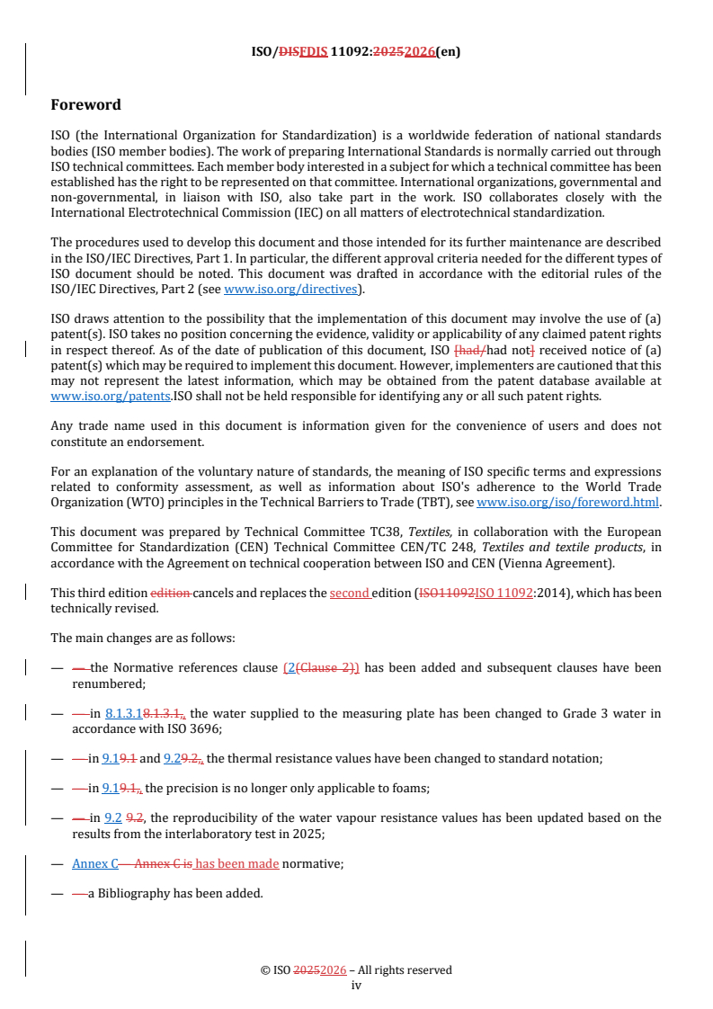 ISO/FDIS 11092 REDLINE ISO/FDIS 11092 - Textiles — Physiological effects — Measurement of thermal and water-vapour resistance under steady-state conditions (sweating guarded-hotplate test) - Page 4 preview