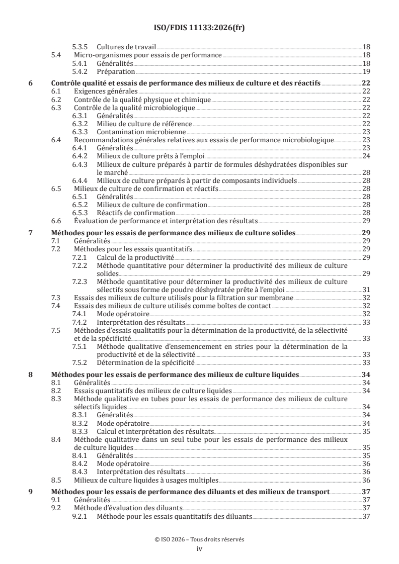 ISO/FDIS 11133 ISO/FDIS 11133 - Microbiologie de la chaîne alimentaire, des aliments pour animaux et de l’eau — Préparation, production, stockage et essais de performance des milieux de culture et des réactifs - Page 4 preview