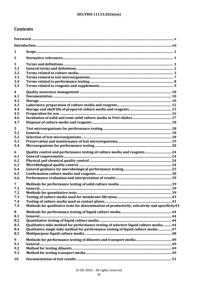 ISO/FDIS 11133 REDLINE ISO/FDIS 11133 - Microbiology of the food chain, animal feed and water — Preparation, production, storage and performance testing of culture media and reagents - Page 3 preview