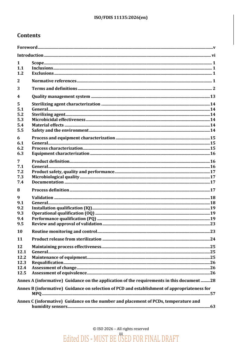 ISO/FDIS 11135 REDLINE ISO/FDIS 11135 - Sterilization of health-care products — Ethylene oxide — Requirements for the development, validation and routine control of a sterilization process for medical devices - Page 3 preview