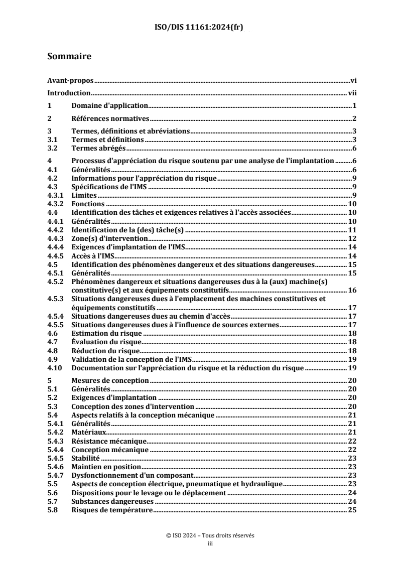 ISO/FDIS 11161 ISO/FDIS 11161 - Sécurité des machines — Systèmes de fabrication intégrés — Exigences générales/24/2024 - Page 3 preview