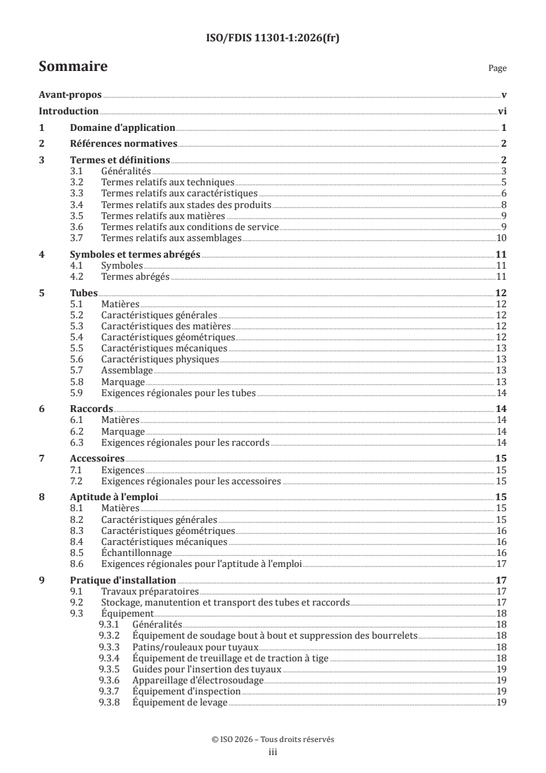 ISO/FDIS 11301-1 ISO/FDIS 11301-1 - Systèmes de canalisations pour la réhabilitation des réseaux de distribution de gaz enterrés — Partie 1: Matériau Polyéthylène (PE) - Page 3 preview