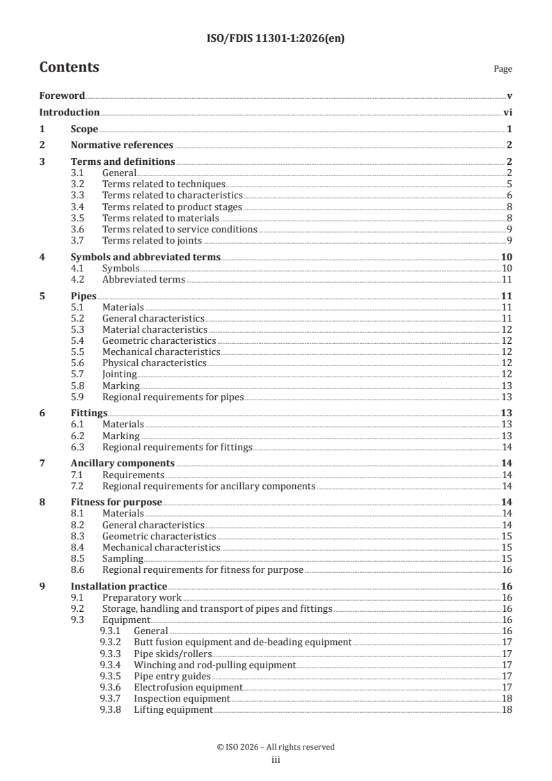 ISO/FDIS 11301-1 ISO/FDIS 11301-1 - Piping systems for rehabilitation of underground gas supply networks — Part 1: Polyethylene (PE) material/13/2026 - Page 3 preview