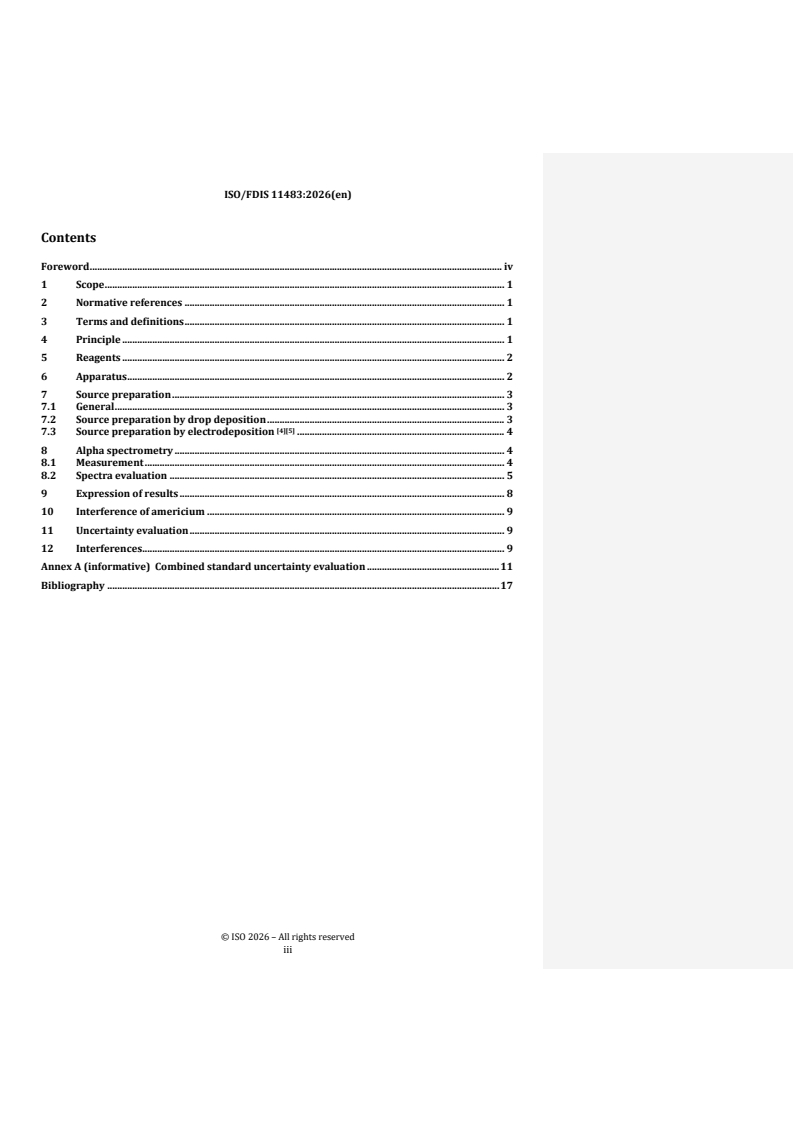 ISO 11483 REDLINE ISO/FDIS 11483 - Nuclear fuel technology — Preparation of plutonium sources and determination of 238Pu/239Pu isotope ratio by alpha spectrometry - Page 3 preview