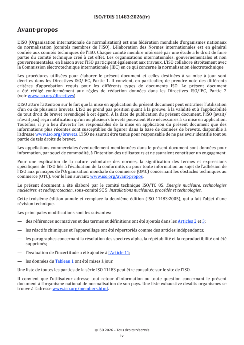 ISO 11483 ISO/FDIS 11483 - Technologie du combustible nucléaire — Préparation des sources de plutonium et détermination du rapport isotopique 238Pu/239Pu par spectrométrie alpha - Page 4 preview