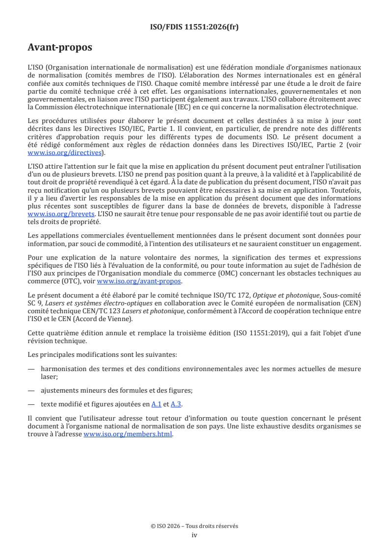 ISO/FDIS 11551 ISO/FDIS 11551 - Optique et photonique — Lasers et équipements associés aux lasers — Méthode d'essai du facteur d'absorption des composants optiques pour lasers - Page 4 preview