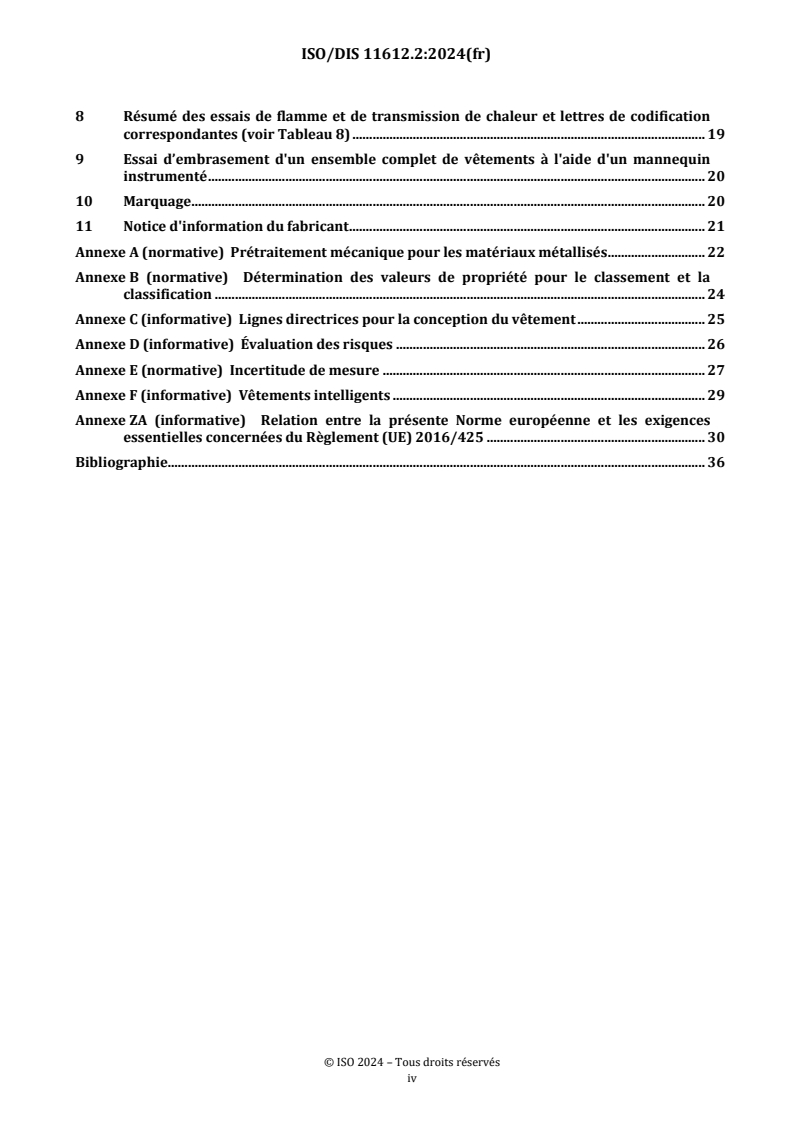 ISO/FDIS 11612 ISO/FDIS 11612 - Habillement de protection — Habillement de protection contre la chaleur et les flammes — Exigences de performance minimales/19/2024 - Page 4 preview