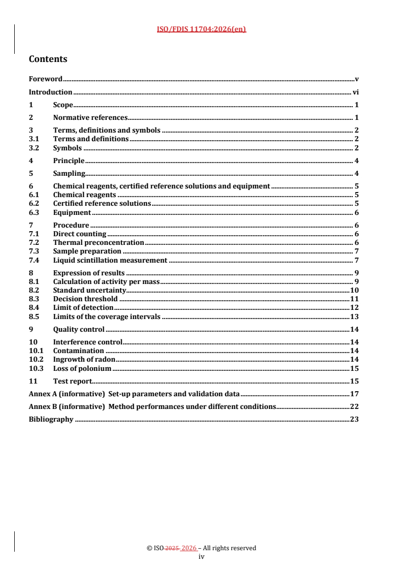 ISO/FDIS 11704 REDLINE ISO/FDIS 11704 - Water quality — Gross alpha and gross beta activity — Test method using liquid scintillation counting - Page 4 preview