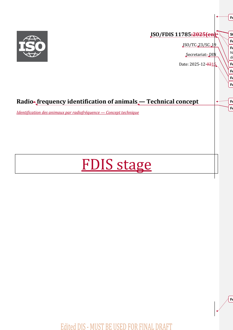 REDLINE ISO/FDIS 11785 - Radio frequency identification of animals — Technical concept
Released:15. 12. 2025