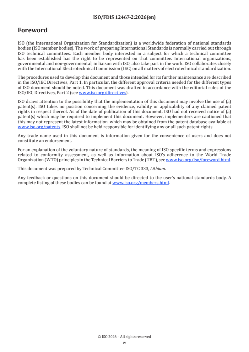 ISO/FDIS 12467-2 ISO/FDIS 12467-2 - Chemical analysis of lithium composite oxides — Part 2: Determination of trace elemental impurities by inductively coupled plasma optical emission spectrometry - Page 4 preview
