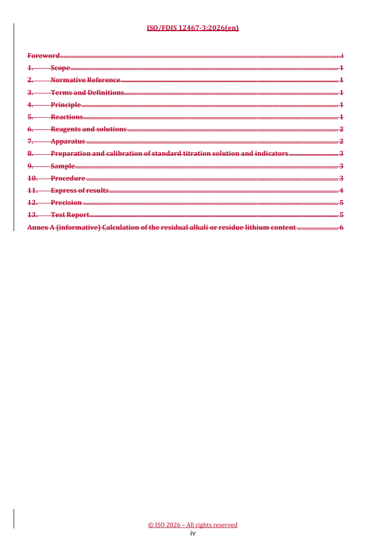 ISO/FDIS 12467-3 REDLINE ISO/FDIS 12467-3 - Chemical analysis of lithium composite oxides — Part 3: Determination of lithium carbonate and lithium hydroxide contents - Page 4 preview