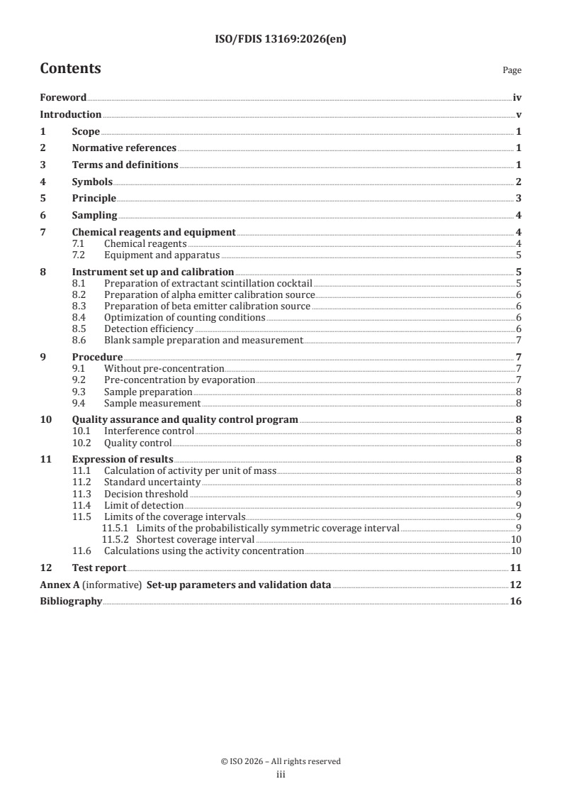 ISO/FDIS 13169 ISO/FDIS 13169 - Water quality — Uranium — Test method using alpha liquid scintillation counting - Page 3 preview