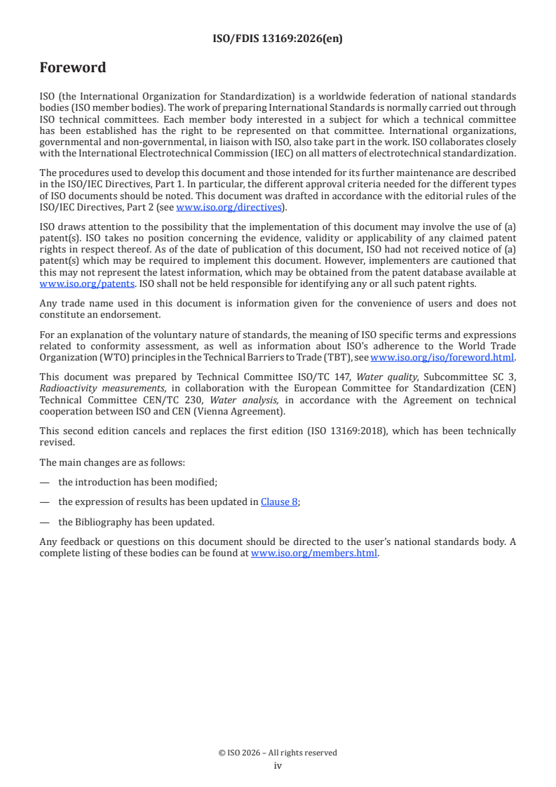 ISO/FDIS 13169 ISO/FDIS 13169 - Water quality — Uranium — Test method using alpha liquid scintillation counting - Page 4 preview