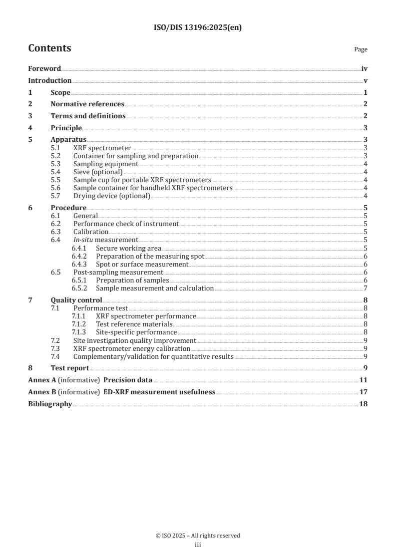 ISO/FDIS 13196 ISO/FDIS 13196 - Soil quality — Screening soils for selected elements by energy-dispersive X-ray fluorescence spectrometry using a handheld or portable instrument/29/2024 - Page 3 preview