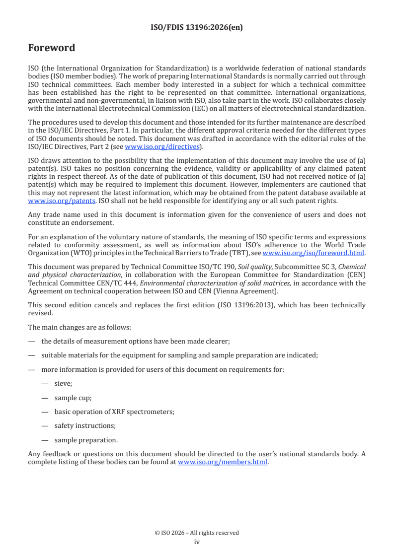 ISO/FDIS 13196 ISO/FDIS 13196 - Soil quality — Screening soils for selected elements by energy-dispersive X-ray fluorescence spectrometry using a handheld or portable instrument - Page 4 preview