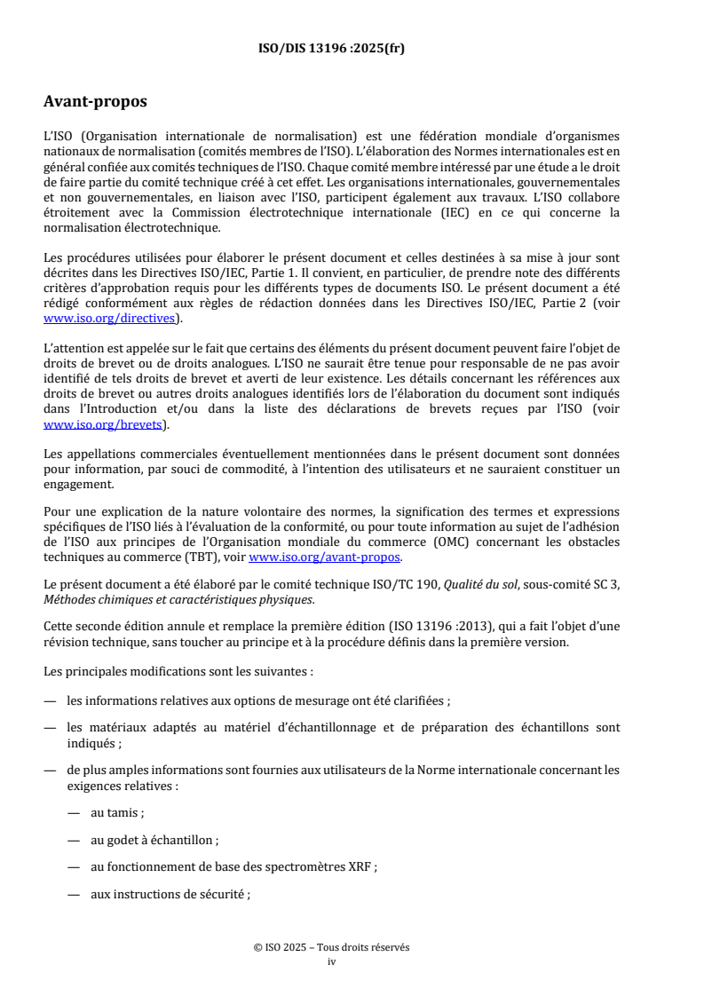 ISO/FDIS 13196 ISO/FDIS 13196 - Qualité du sol — Diagnostic rapide d’une sélection d’éléments dans les sols à l’aide d’un spectromètre de fluorescence X à dispersion d’énergie de type mobile ou pistolet/22/2025 - Page 4 preview