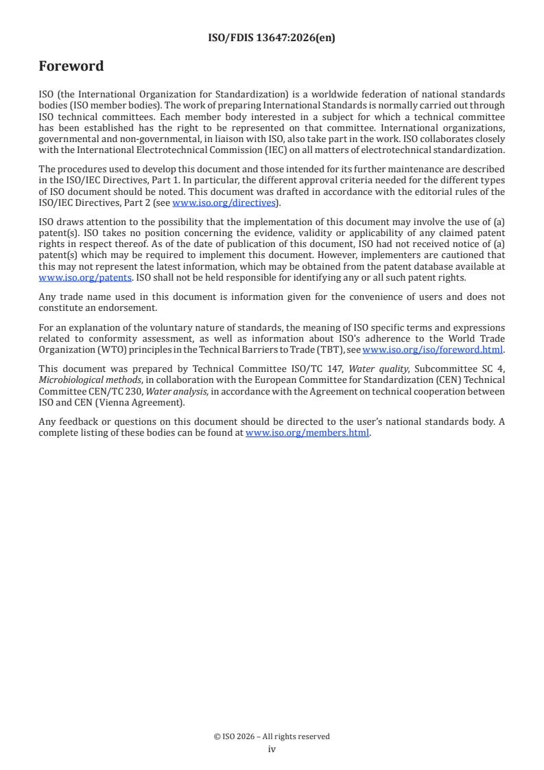 ISO 13647 ISO/FDIS 13647 - Water quality — Enumeration of culturable microorganisms — Colony count by spread plate inoculation on R2A medium - Page 4 preview