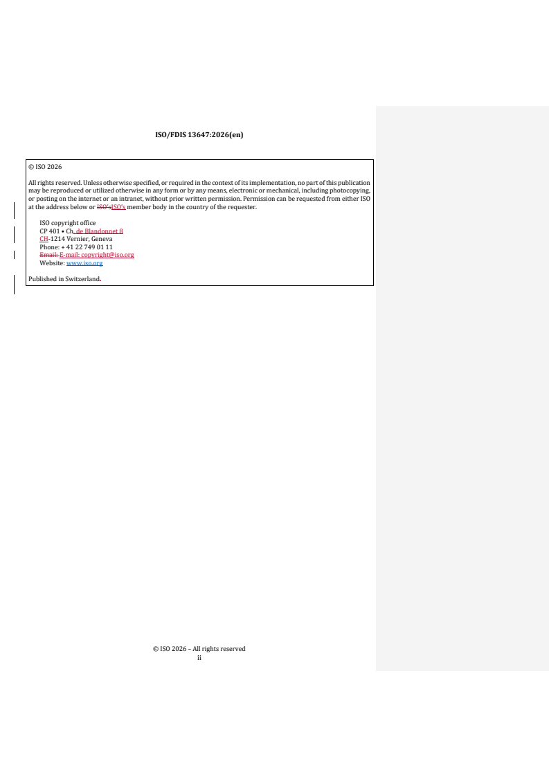 ISO 13647 REDLINE ISO/FDIS 13647 - Water quality — Enumeration of culturable microorganisms — Colony count by spread plate inoculation on R2A medium - Page 2 preview
