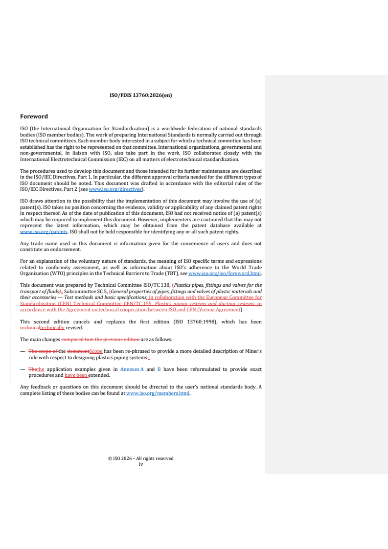 ISO/FDIS 13760 REDLINE ISO/FDIS 13760 - Plastics pipes for the conveyance of fluids under pressure — Miner’s rule — Calculation method for cumulative damage - Page 4 preview